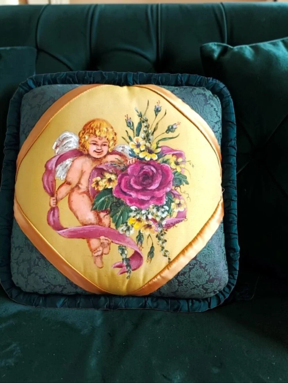 Vintage Angel Flower Unique Hand Paint Pillow.